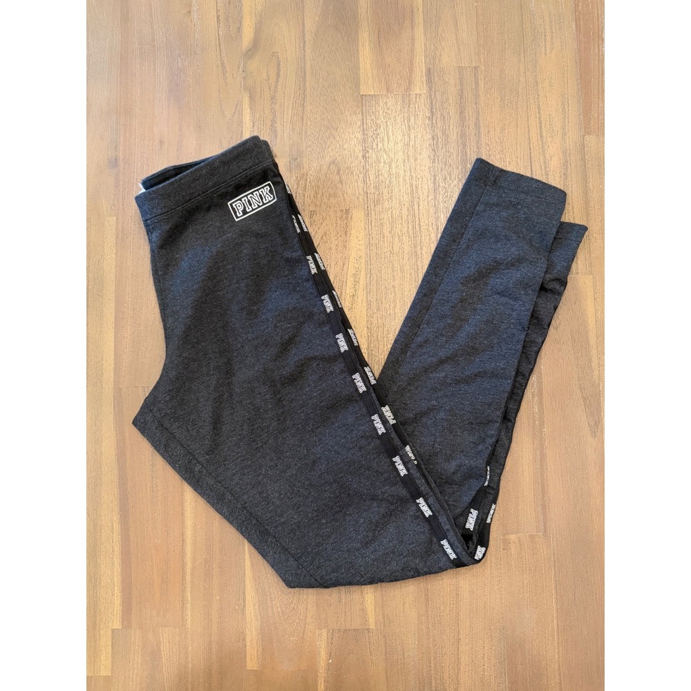 Victoria's Secret PINK‎ Leggings Charcoal Gray Logo Side Tape Athletic Pants S